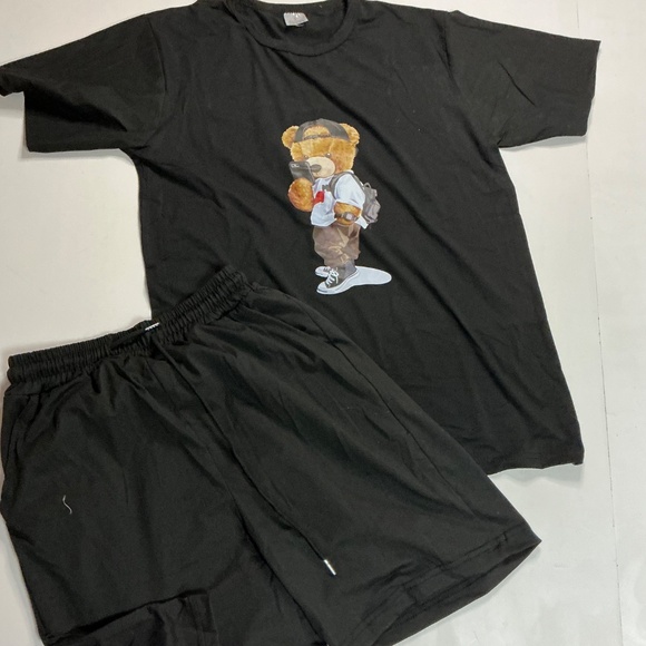 Pajama set NWOT Men’s black shorts and T with Teddy selfie size S - Picture 7 of 7